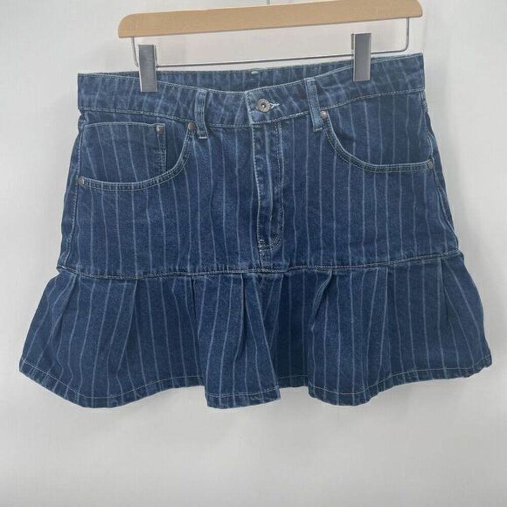 RARA DENIM MINI Pinstriped Ruffle Skirt THE RAGGED PRIEST Womans Size 32 NEW-20P